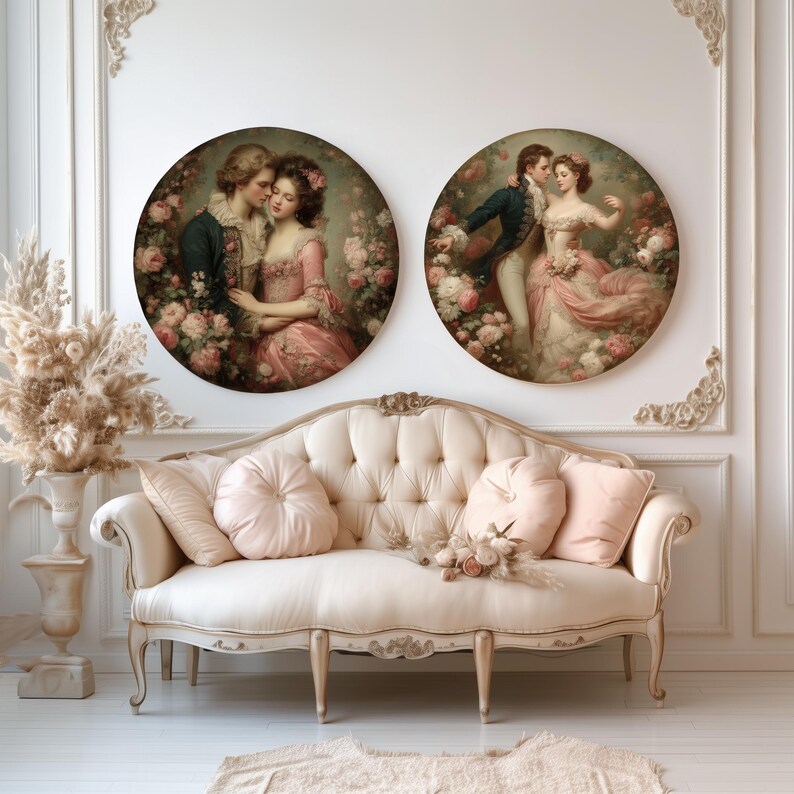 Rococo Romance Round Clipart – Lovers & Cherubs, 12 PNG, Gold Frame ...