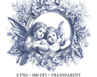 Clipart-Set - Barocke Cherubrahmen, 3 transparente PNG, 300 DPI