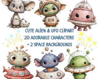 Pastell Alien Clipart • UFO PNG Grafiken (Kommerzielle Lizenz