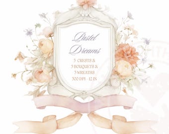 Aquarell Blumenkämme, Blumensträuße & Kränze - Pfirsich Blush Set (PNG)