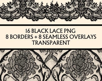 Black Lace Borders and Panels: Seamless Gothic PNG Overlays (Digital Download)