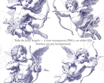 Toile de Jouy Amor Clipart • 4 transparente Engel • Valentine Line Art PNGs