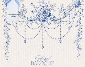 Mega Baroque Clipart Set rococo blue frames borders crests PNG