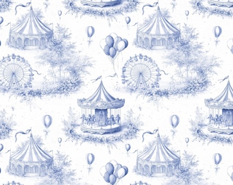 Gärtnerei Karneval Toile Muster - Pastellblau Riesenrad & Zelt, 12×12 JPEG, Nahtlos