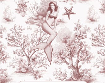 Nahtloses Muster mit Meerjungfrau – rosa Küsten-Toile, Kinderzimmer & Strand-Dekor – 300×300 DPI