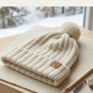 Crochet Beanie Pattern Beginners | Ribbed Hat Crochet Pattern PDF | Easy Winter Beanie Diy | Handmade Gift Crochet Hat image 4