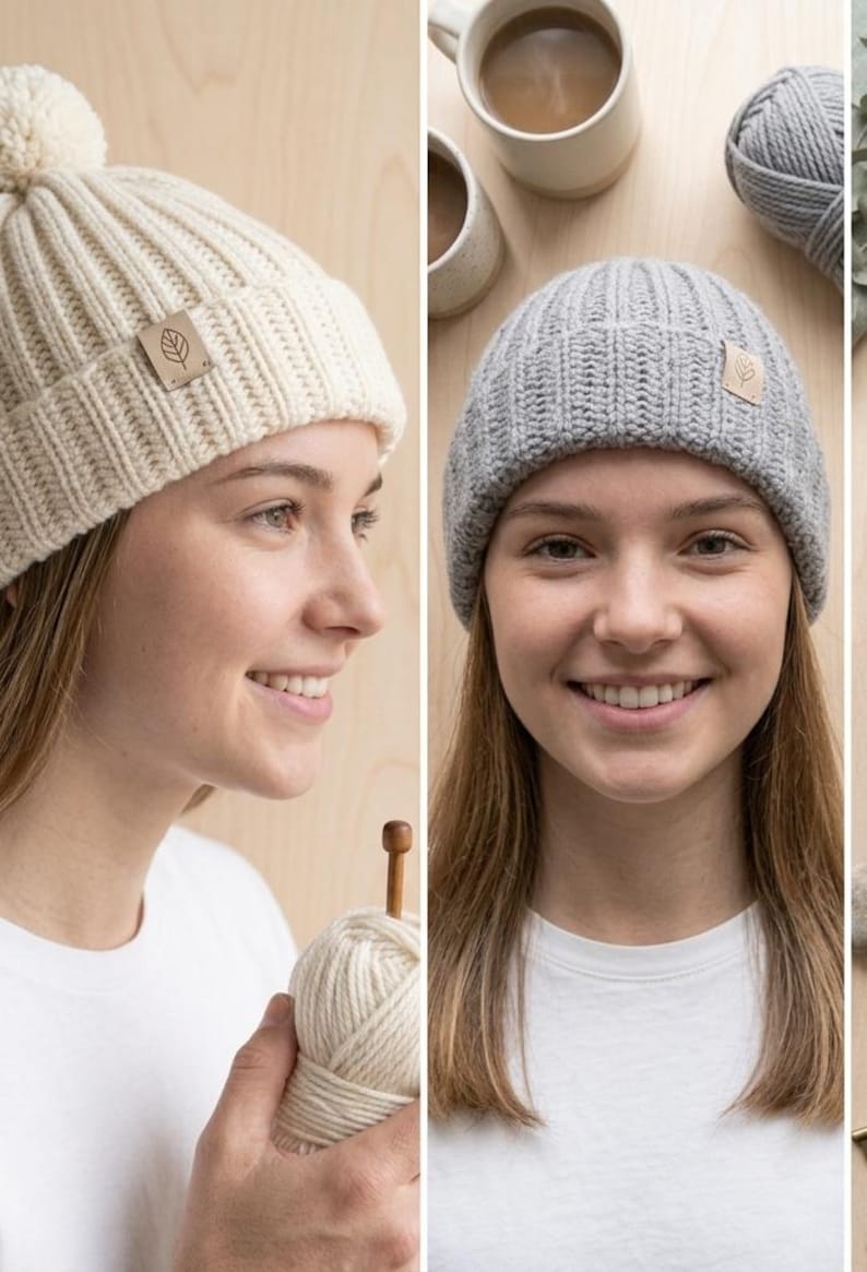 Crochet Beanie Pattern Beginners | Ribbed Hat Crochet Pattern PDF | Easy Winter Beanie Diy | Handmade Gift Crochet Hat image 7