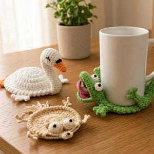 Crochet Coaster PDF, 3-in-1 Animal Pattern Set for Beginners