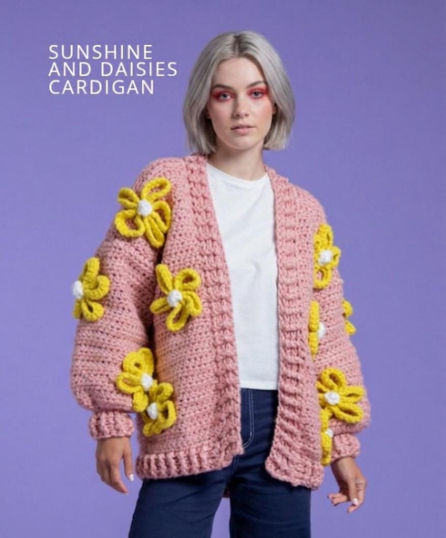 Sunshine and Daisies Floral Chunky Cardigan Crochet Pattern