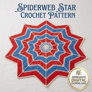 Spiderweb Star Crochet Pattern - Digital PDF Baby Blanket Pattern for Beginners - Red, White, Blue Nursery Decor - Halloween Baby Gift