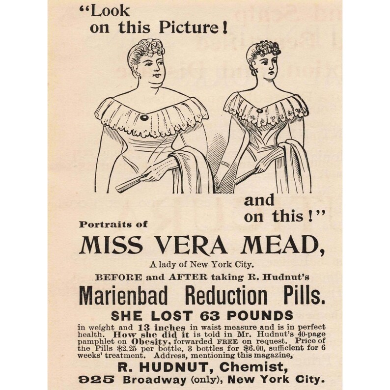 Vintage Marienbad Reduction Pills Print Advertisement Miss Vera Mead Weight Loss image 1