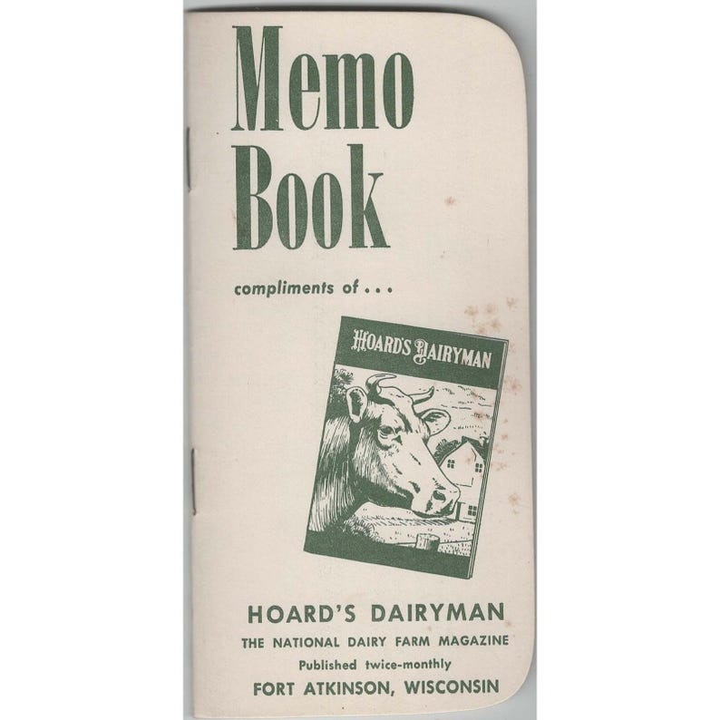 Vintage Hoards Dairyman Memo Book Fort Atkinson Wisconsin Dairy Farm Advertising image 1