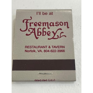 Freemason Abtei Restaurant Norfolk VA Matchbook Wirtshaus Werbung Sammlerstück Bild 1