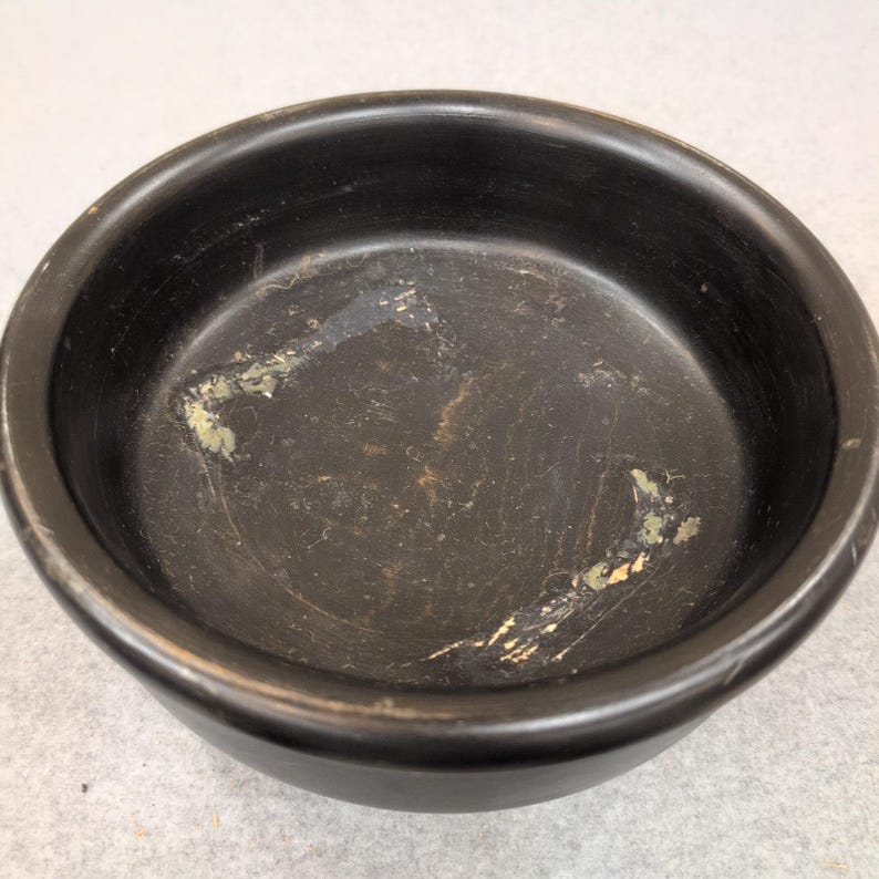 Vintage svart träpiedestalskål rund fot dekorativ catchall-skål bild 2