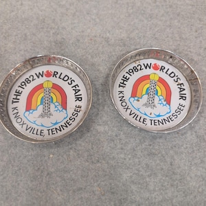 Vintage 1982 Weltausstellung Knoxville Tennessee Sunsphere Metall Untersetzer 2er Set Bild 1