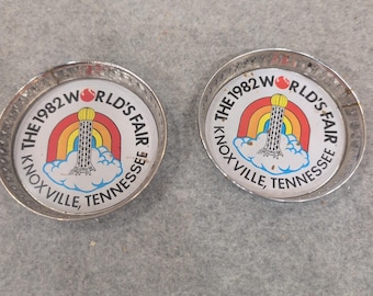 Vintage 1982 World's Fair Knoxville Tennessee Sunsphere Metal Coasters Set of 2