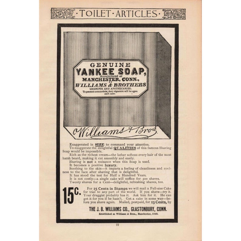 1891 Genuine Yankee Soap Vintage Advertisement Print Williams Bros Manchester image 1