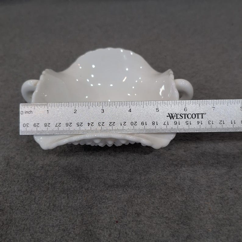 Fenton White Milk Glass Hobnail Ruffled Double Handled Bon Bon Candy Dish image 5