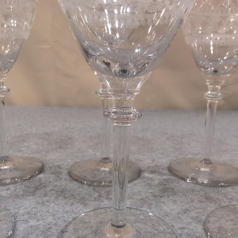 Vintage Etched Lace Crystal Wine Glasses Set of 8 Clear Stemmed Goblets image 5