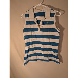 Duck Head Sleeveless Polo Shirt Blue White Striped Women's Large image 1