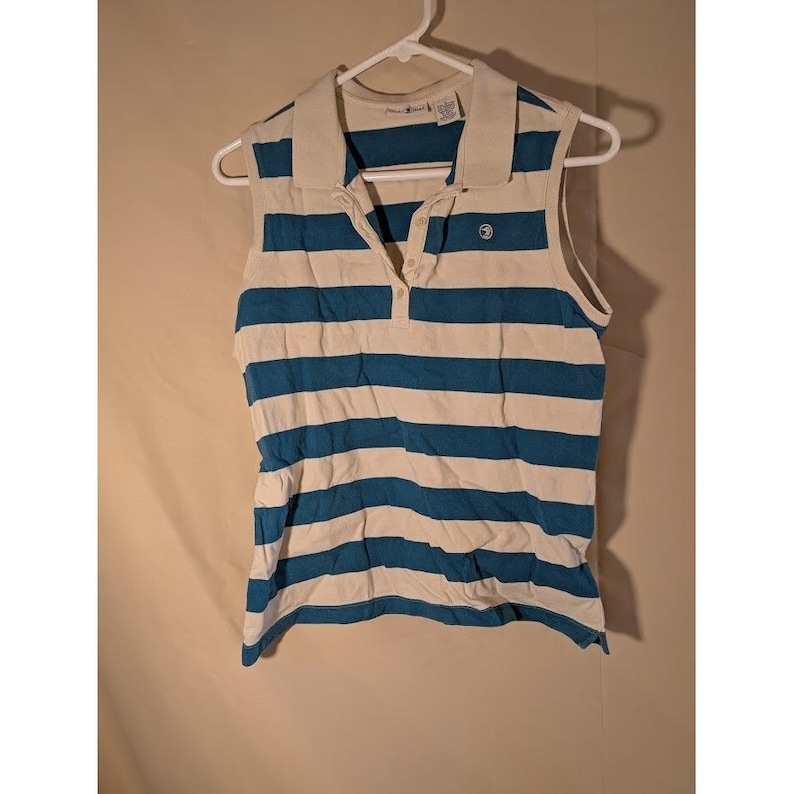 Duck Head Sleeveless Polo Shirt Blue White Striped Women's Large image 1