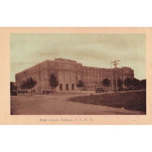 Baldwin NY Long Island High School Postcard 1945 Eagle Post Card Co Used 1 image 1