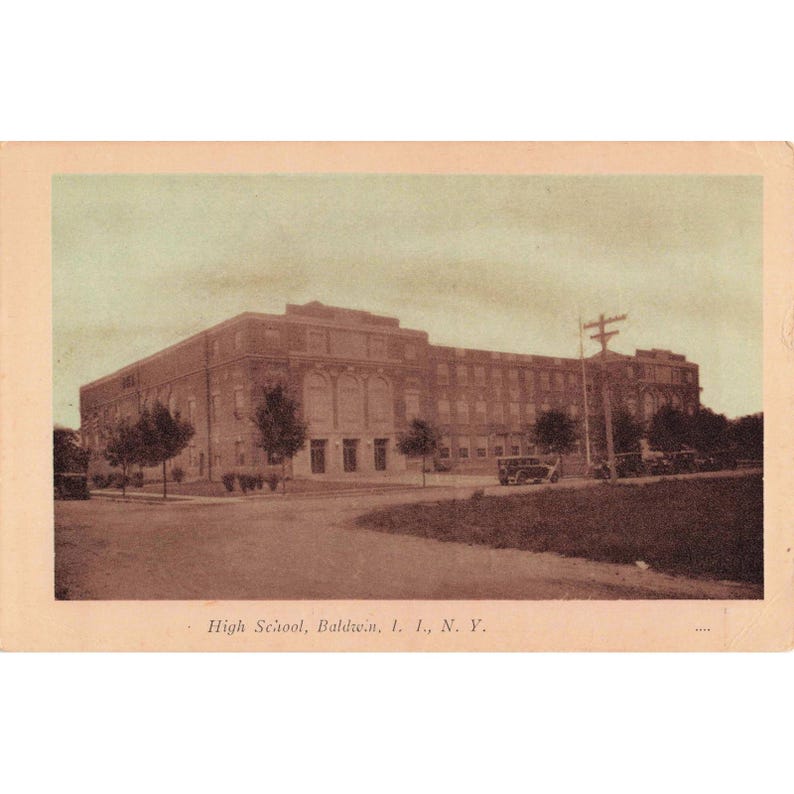 Baldwin NY Long Island High School Postcard 1945 Eagle Post Card Co Used 1 image 1