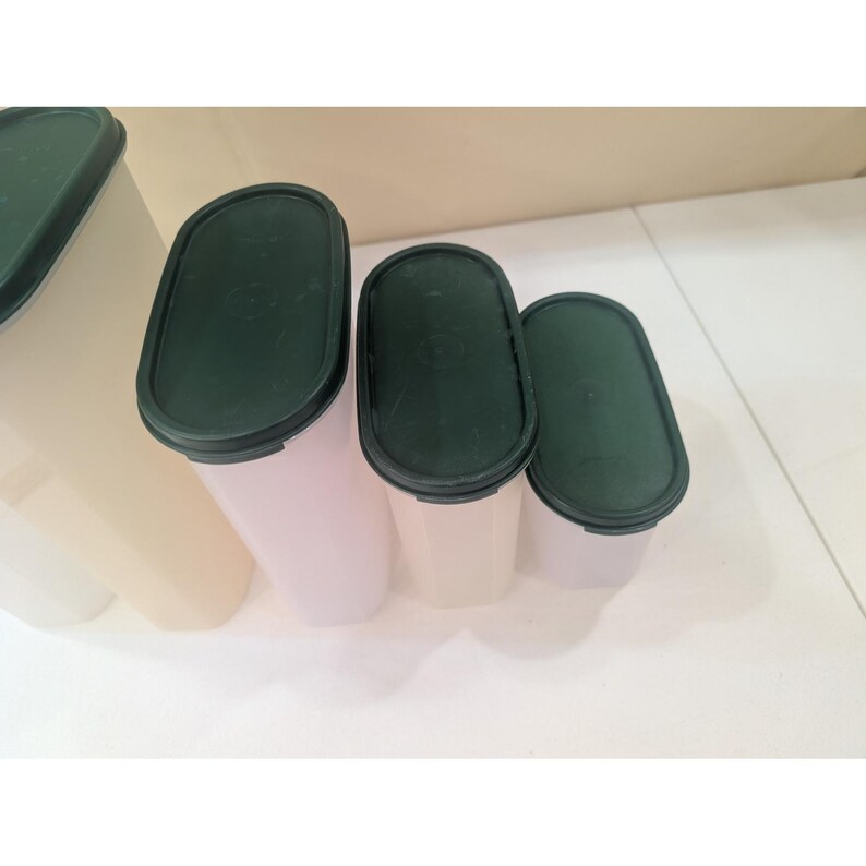 Tupperware Modular Mates Oval Storage Containers Set 5 Pieces Green Lids Vintage image 6