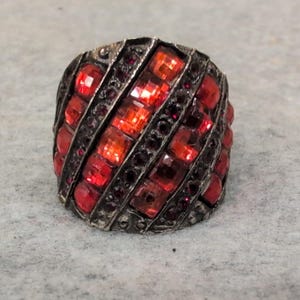Vintage Sparkling Red Stone Statement Ring Adjustable Band Silver Tone image 1