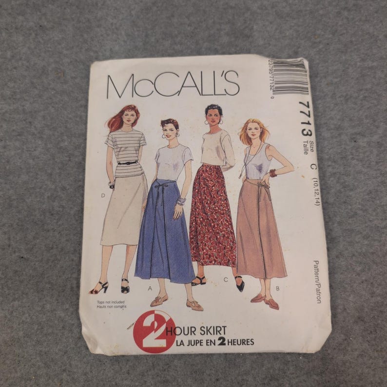 McCalls 7713 Misses Skirt Sewing Pattern Size 10 12 14 A-Line Flared 1995 VG image 1