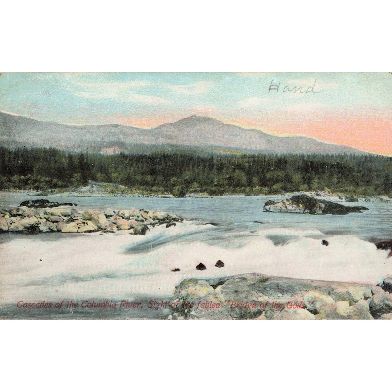 Cartolina vintage del 1911 raffigurante il Ponte degli Dei sul fiume Columbia e le Cascate, Oregon, in ottime condizioni. immagine 1