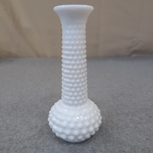 Vintage Fenton White Milk Glass Hobnail Bud Vase Bulbous Base Retro Decor image 1