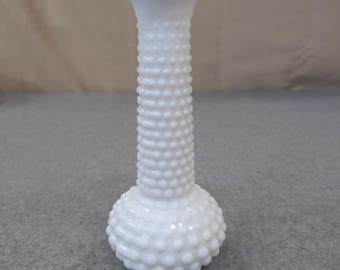 Vintage Fenton White Milk Glass Hobnail Bud Vase Bulbous Base Retro Decor