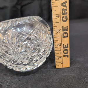 Vintage Cut Crystal Rose Bowl Round Clear Glass Starburst Crosshatch Vase image 3