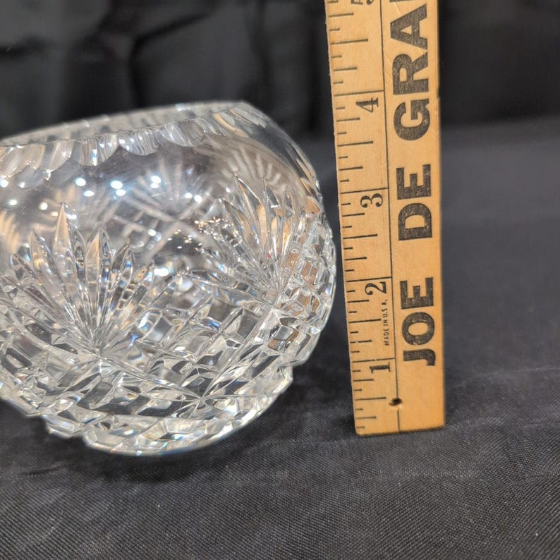 Vintage Cut Crystal Rose Bowl Round Clear Glass Starburst Crosshatch Vase image 3