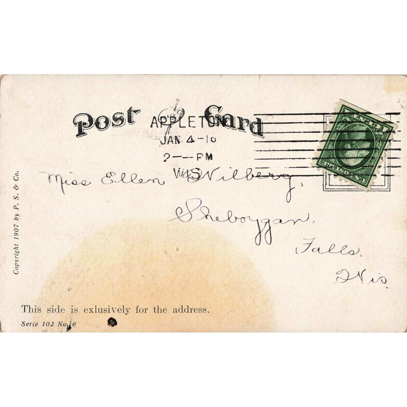 Vykort med svart katt i trumma från 1910, oslagbart, PS & Co, Appleton, Wisconsin, begagnat bild 2
