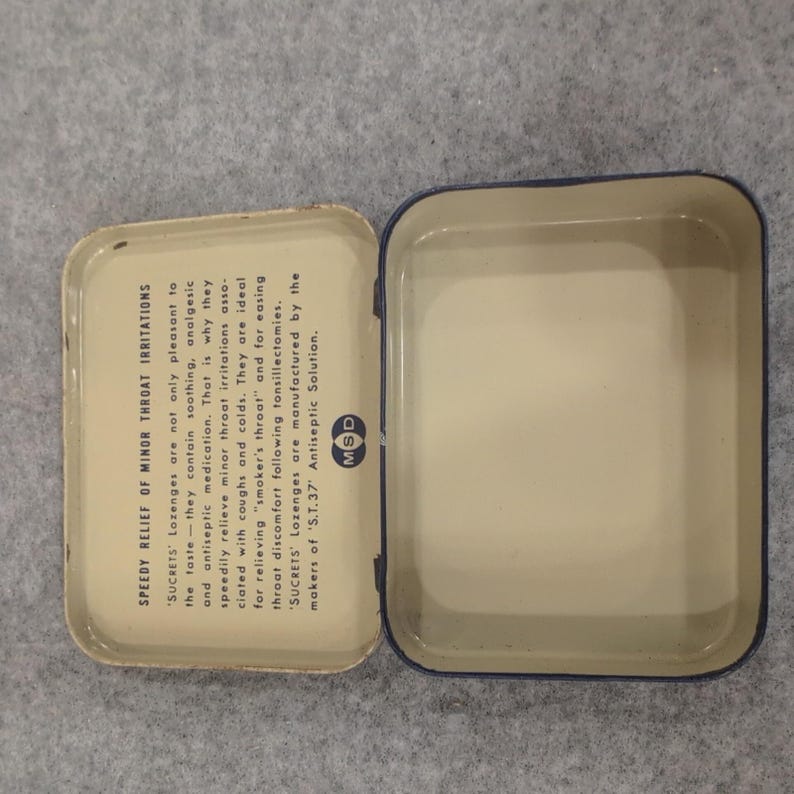 Vintage SUCRETS Antiseptische keeltabletten Tin Merck Sharp & Dohme Collectible afbeelding 2