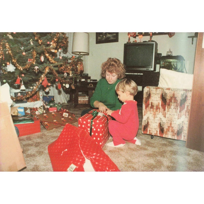 1980s Christmas Morning Found Photo Snapshot Gifts Tree Living Room 80s Aestheti image 1