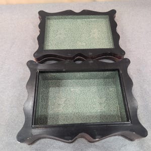 Chalkware Trinket Box Faux Wood Finish Gold Floral Vine Stencil Scalloped Edge image 4