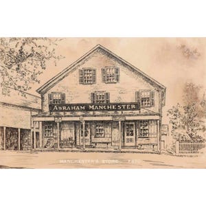 Vintage Abraham Manchester Store Adamsville RI Sepia Sketch Postcard E47C zdjęcie 1