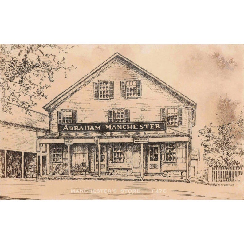 Vintage Abraham Manchester Store Adamsville RI Sepia Sketch Postcard E47C zdjęcie 1