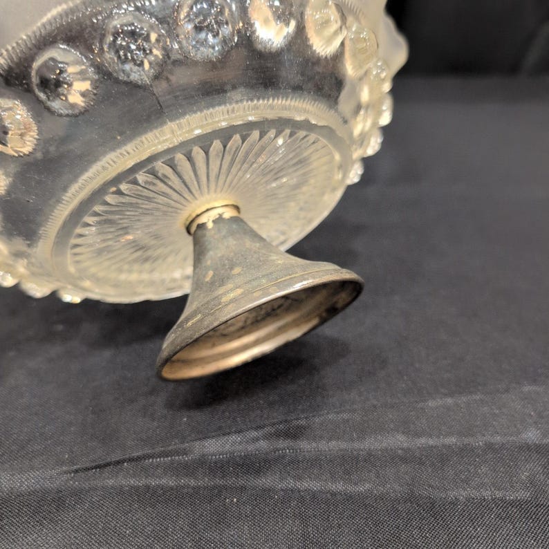 Vintage Frosted Ruffled Glass Compote Bowl Weighted Silver Tone Base image 3