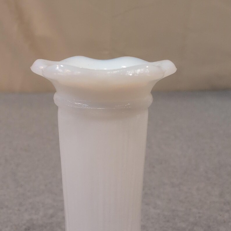 Vintage White Milk Glass Ribbed Bud Vase with Ruffled Rim image 4