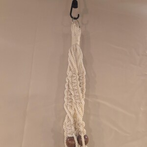 Vintage Macrame Plant Hanger Cream Rope Wood Beads Boho Indoor Outdoor Decor image 5
