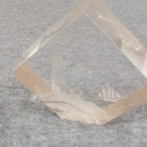 Vtg Intaglio Etched Nautical Lighthouse Ship Clear Cube Paperweights Set of 2 image 3