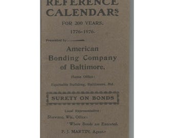 Vintage 1894 Reference Calendars 1776-1976 American Bonding Co Baltimore Booklet