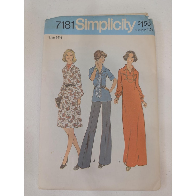 Vintage Simplicity Sewing Pattern 7181 Dress Top Scarf Size 14 1/2 Uncut image 1