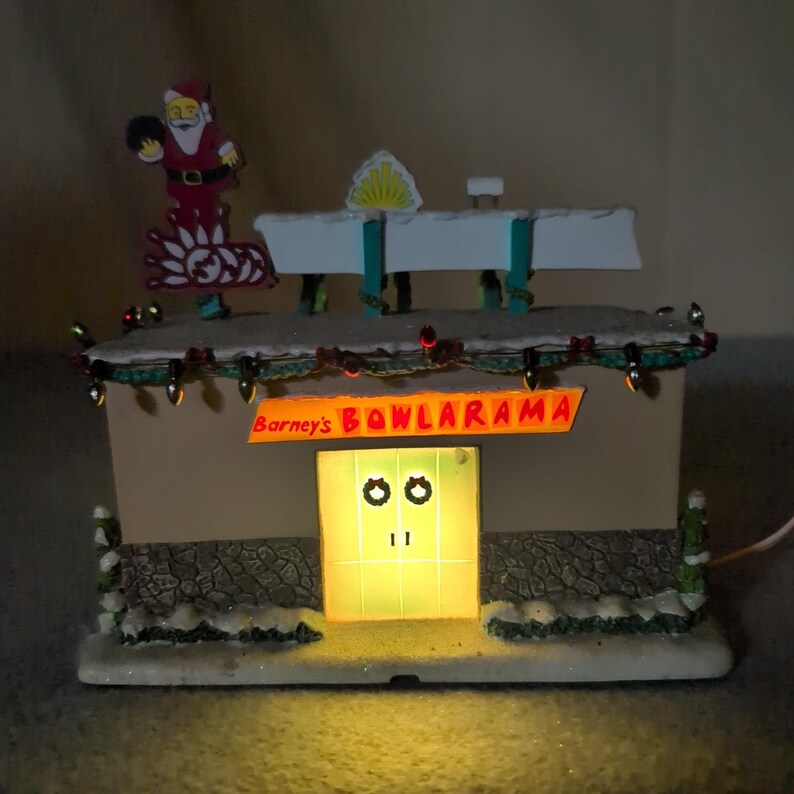 Barneys Bowlarama Lighted Christmas Village Building Retro Bowling Alley Decor image 3