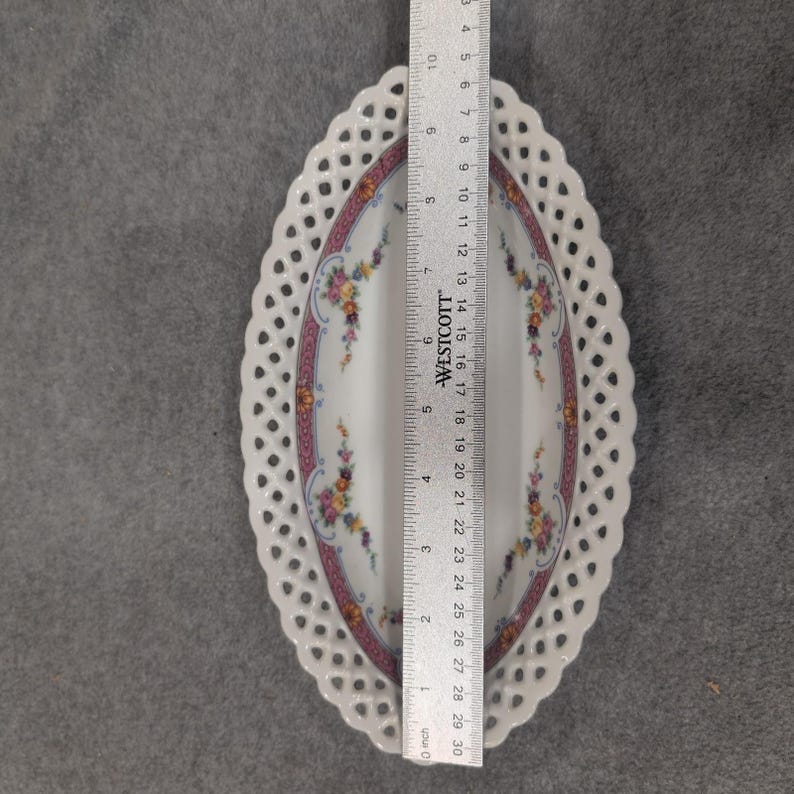 Schumann Arzberg Bavaria Reticulated Floral Porcelain Oval Bowl Pink Lattice Rim image 4