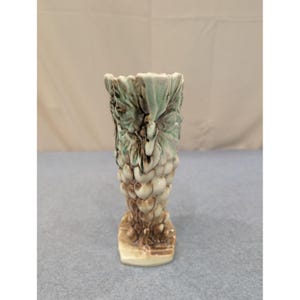 Vintage McCoy Pottery Grape and Leaf Relief Planter Green Brown Glaze Ceramic image 2